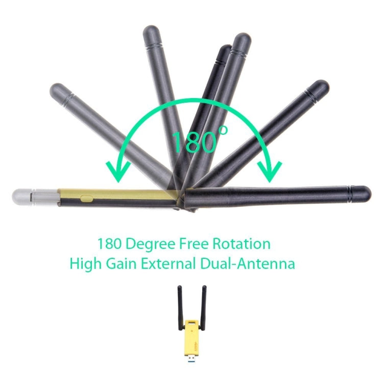 AC1200Mbps 2.4GHz & 5GHz Dual Band USB 3.0 WiFi Adapter External Network Card with 2 External Antenna, AC1200Mbps USB 3.0 AC1200Mbps 2.4GHz & 5GHz Dual Band USB 3.0 WiFi Adapter External Network Card with 2 External Antenna, AC1200Mbps USB 3.0